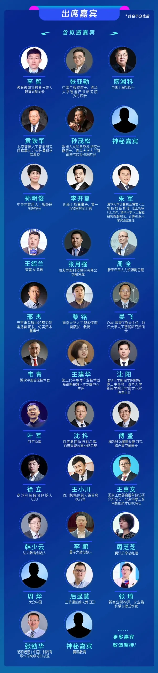 AI+教育创新与人才发展高峰论坛 Speakers