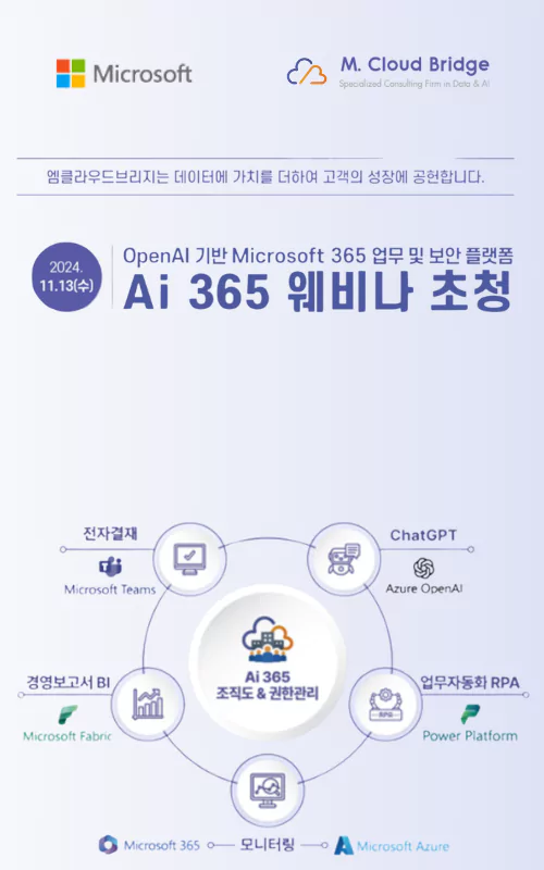 [웨비나] AI시대,OpenAI 기반 Microsoft 365 업무 및 보안 플랫폼을 통한 기업 업무 생산성 극대화 방안을 확인하세요!