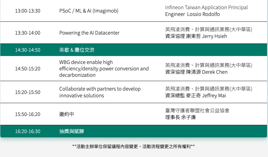 Infineon Taiwan Tech Day Agenda